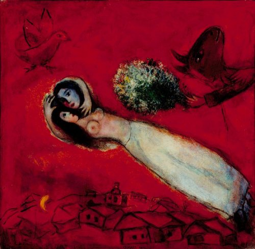 Marc Chagall. Les Amants au ciel rouge (Lovers in the Red Sky))