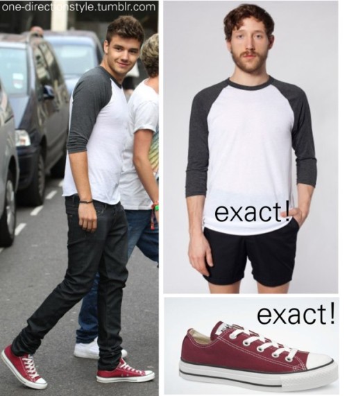Liam:
Shirt: Poly-Cotton 3/4 Sleeve Raglan Shirt (White/Heather Black) £23.00&#160;
Shoes: Chuck Taylor All Star $50.00