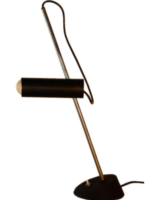 No. 566 table lamp (1956). The black lacquered bulb holder moves up and down the stem and the electric wire becomes an intrinsic part of the design, rather than merely being a means to make the light function. We love the strong lines.