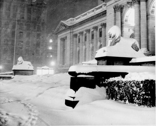 Shout out to WNYC Radio and @WNYCArchives - as part of their Hurricane Sandy coverage, they posted historic photos of famous NYC super storms, including the 1947 blizzard, which dropped 26.4 inches of snow on Central Park. They found this pic of our landmark 42nd Street Library (and poor, stoic Patience and Fortitude) in the aftermath of that storm, and we thought - considering that NYC is shut down and recovering after Frankenstorm - that it was appropriate to share. Remember, NYPL is closed on Oct. 30; stay tuned for the latest on reopenings. Meanwhile, New Yorkers and beyond, if you want to donate to the Red Cross so they can provide shelter, food, emotional support and more to those affected by Sandy, text the word REDCROSS to 90999, call 1-800-RED-CROSS or go to their website.