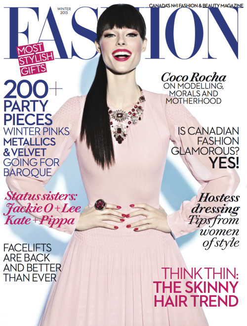 FASHION CANADA - Cover for Winter 2013As I sit at the airport heading back to Vancouver for the first time in 2 years I&#8217;m also happy to show you my new Fashion Canada cover which is also my first in 2 years (see the last one HERE). The pretty pink dress is by Valentino and was shot by Gabor Jurina. Stay tuned for the editorial and interview to come&#8230;