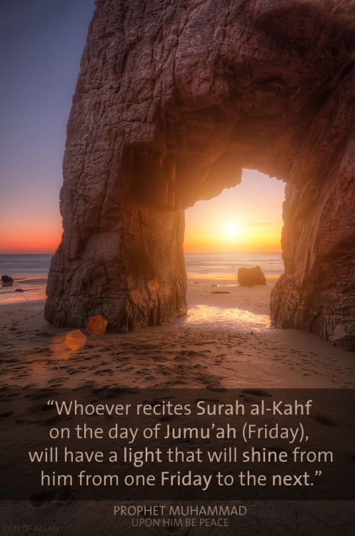 lionofallah:

Surah al-Kahf REMINDER!

Akhis &amp; Ukhtis,
The Prophet (Peace be Upon Him) said: “There is such an hour on Friday that if any Muslim makes Du’ain it, his Du’a will definitely be accepted. ” 
(Bukhari)

Insha’Allaah dear Brothers &amp; Sisters lets make heartfelt &amp; abundant Du’as for the Ummah suffering under oppression around the World, while we enjoy ‘Eid with our Family &amp; Friends.
