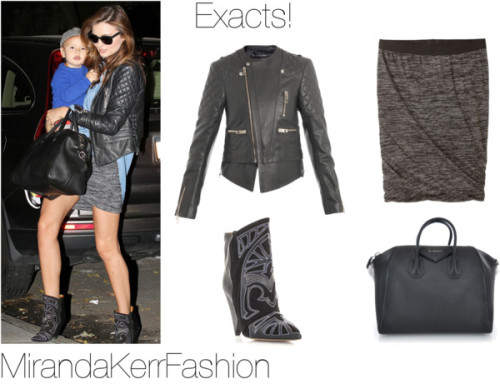 Miranda was spotted with Flynn again wearing this Balenciaga quilted leather jacket, this Alexander Wang ruched skirt, these sold-out Isabel Marant boots (different shades here!), this Givenchy bag &amp; a denim button up I have been looking for forever! If anyone has any idea&#8217;s please message me &amp; I will credit you! xx