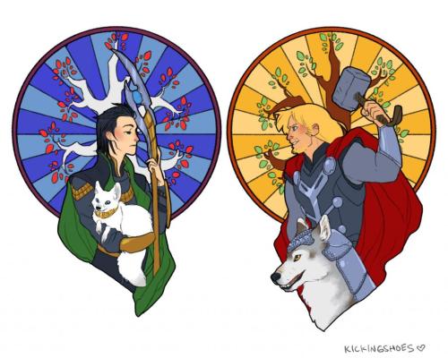 First commission! We&#8217;re trying to get these done in the order we recived them, if we can. Michelle requested Loki, Thor and their daemons, Fijon (the artic fox) and Brighund (the gray wolf).