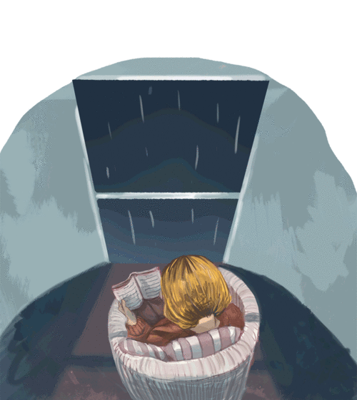 teachingliteracy:

bibliolectors:
Reading with rain / Lectura con lluvia (ilustración de Sophie Powell-Hall)
Sophie Powell-Hall on Tumblr
