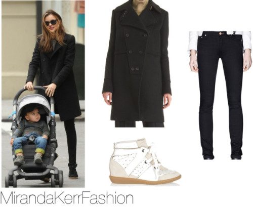 Miranda was spotted yesterday with flynn wearing this Givenchy wool coat, these isabel marant wedge sneakers, &amp; these possibly exact acne jeans. Will update if better photos come out! xxx <br /> 