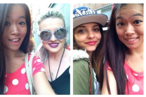 Perrie and Jade with a fan today