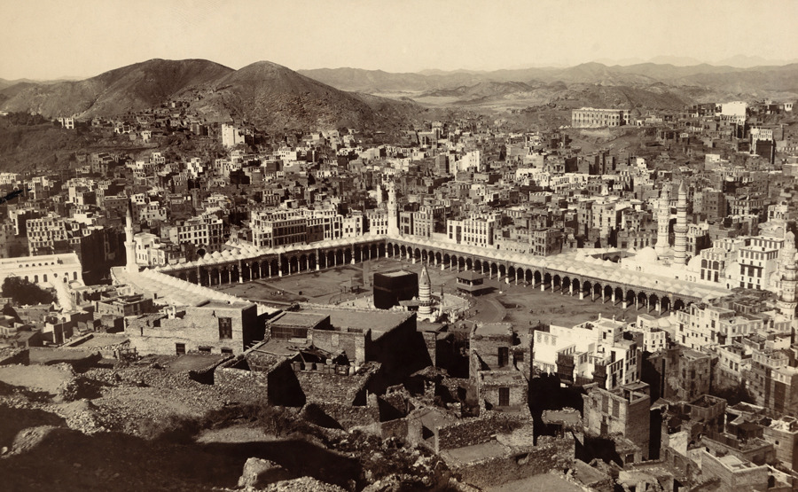 A bird’s eye view of Mecca and surrounding hillsides, August 1917.Photograph by Samuel M. Zwemer, National Geographic