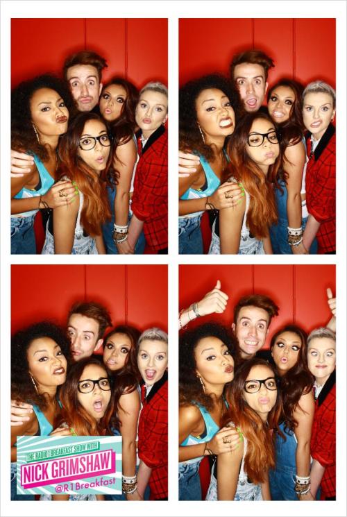 The girls with Nick Grimshaw at BBCR1 Breakfast show today.