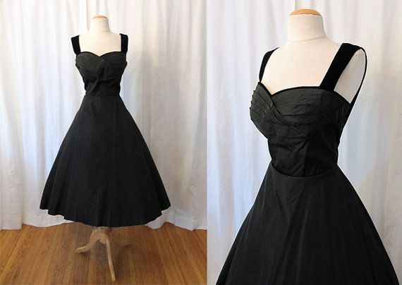 Couture 1950s Designer Black Dress w/ Velvet Trim by wearitagain 350.00 ...