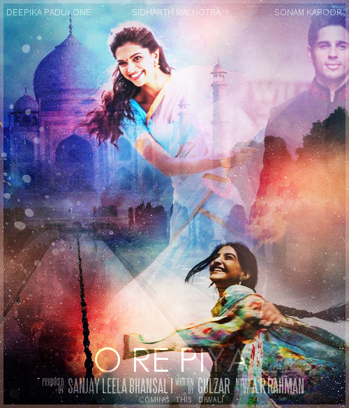 O re piya.In the city of love, with the background of Taj Mahal (Agra) stays Naina (Deepika Padukone) who is born to a middle class family. She shares all her secrets with Muskaan (Sonam Kapoor), her childhood friend born to a rich family. Its Muskaans elder sisters wedding in Agra and the bridegrooms friends enter to the house, one of them is Aarav (Sidharth Malhotra) from Bombay. The wedding celebrations see alot of masti mazaak between all three. But Aarav soon realises he has fallen for Naina and Naina feelings are also mutual. But little did Naina know that Muskaan also has fallen for Aarav. Naina in order to clear all the life long debts and favours Muskaan has done for her decides to sacrifice her love to Muskaan. But does Aarav agree? Will Muskaan ever find out the biggest secret of her life? Will Naina be happy after her sacrifice?