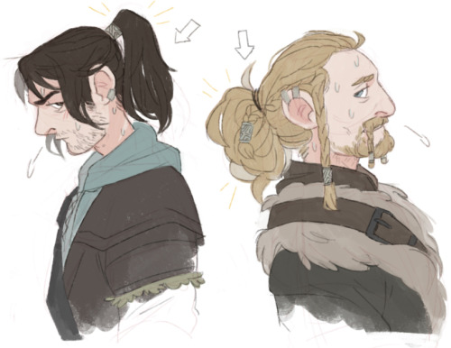 pinkmilkbutt: i just rly wanted to draw them with ponytails bonus thorin 