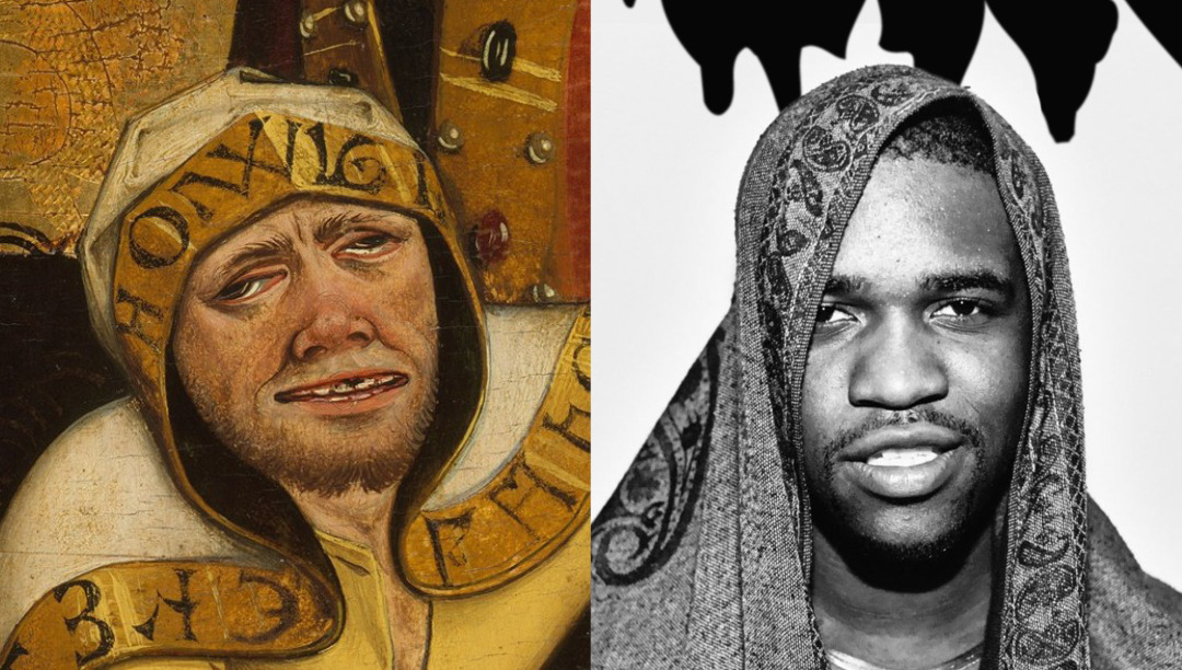 Left: Detail of "The Martyrdom of Saint Lawrence," oil on wood, by Masters of the Acts of Mercy (Austrian, Salzburg, c. 1465) Right: ASAP Ferg