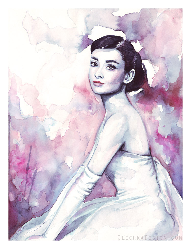"Audrey in Purple Watercolor" by Olga ShvartsurSigned Prints | Society6 | Facebook | My Website