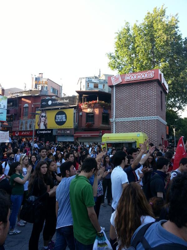 In Besiktas, crowds gather waiting for the inevitable confrontation with the police.
