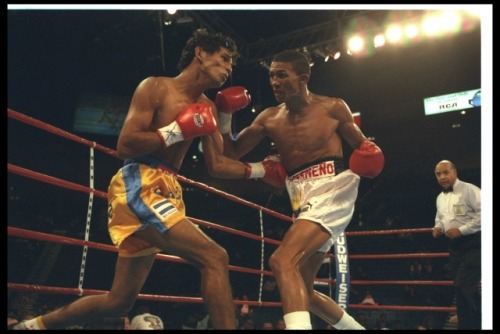 Cermeno, right, pictured fighting Eddie Saenz in 1996.