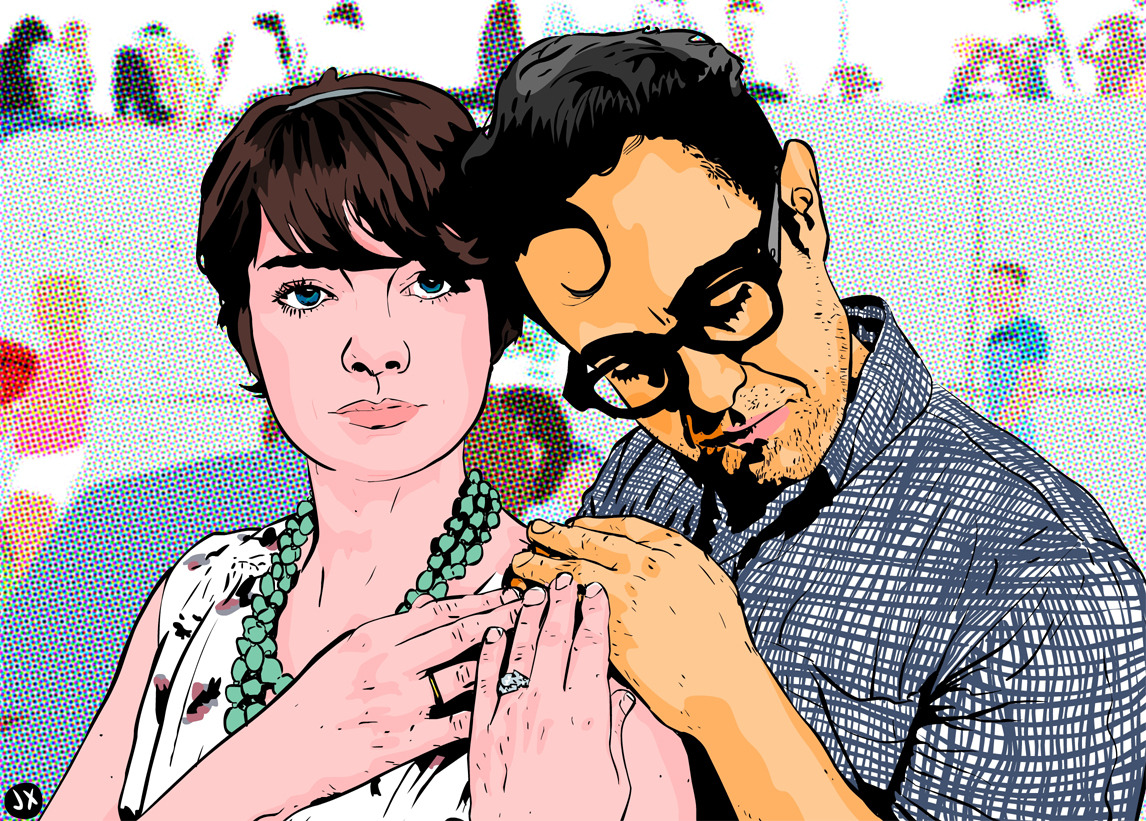 tumblrtoons: Here’s a Cartoon Pop Art Portrait I did of my friend- actor/writer/all around creative dude Whit Hertford &amp; his wife Katie for Christmas. I will be starting a Cartoon Pop Art Portraits by Jeaux Etsy shop soon in case some of you out there would like one done of yourself, family, friends, boyfriend/girlfriend, celebrity crush, etc. They make one of a kind, unique gifts and look great framed! Based on an original photo by Laura Hendricks. You can find her on instagram at @topsyhendricks &amp; her blog: http://www.topsyandhavoc.com/See more here: http://tumblrtoons.tumblr.com/tagged/pop-art -Jeaux Janovsky 