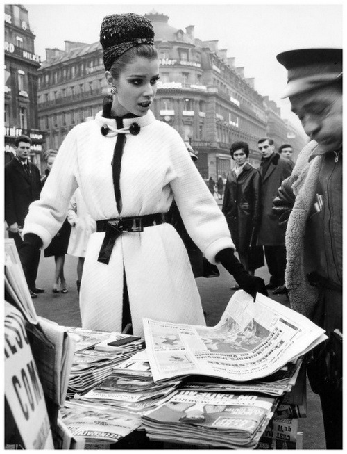 etherealheart: Gloria Friedrich wearing a coat by Pierre Cardin in Paris for Stern magazine, March 1963, 