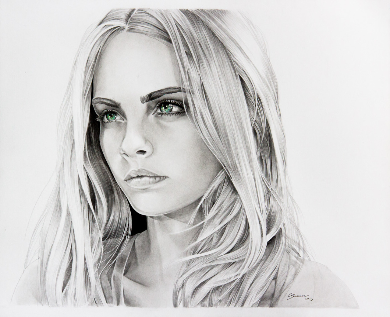 Pencil portrait of fashion model Cara Delevingne, by Clayton Swenson Artistry