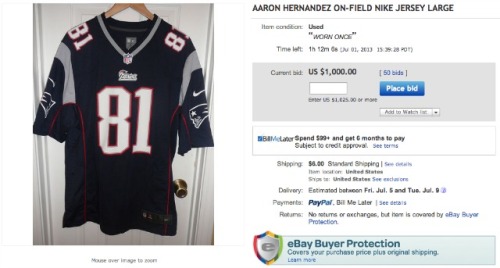 Bids for Aaron Hernandez jerseys reach $1,000 on   