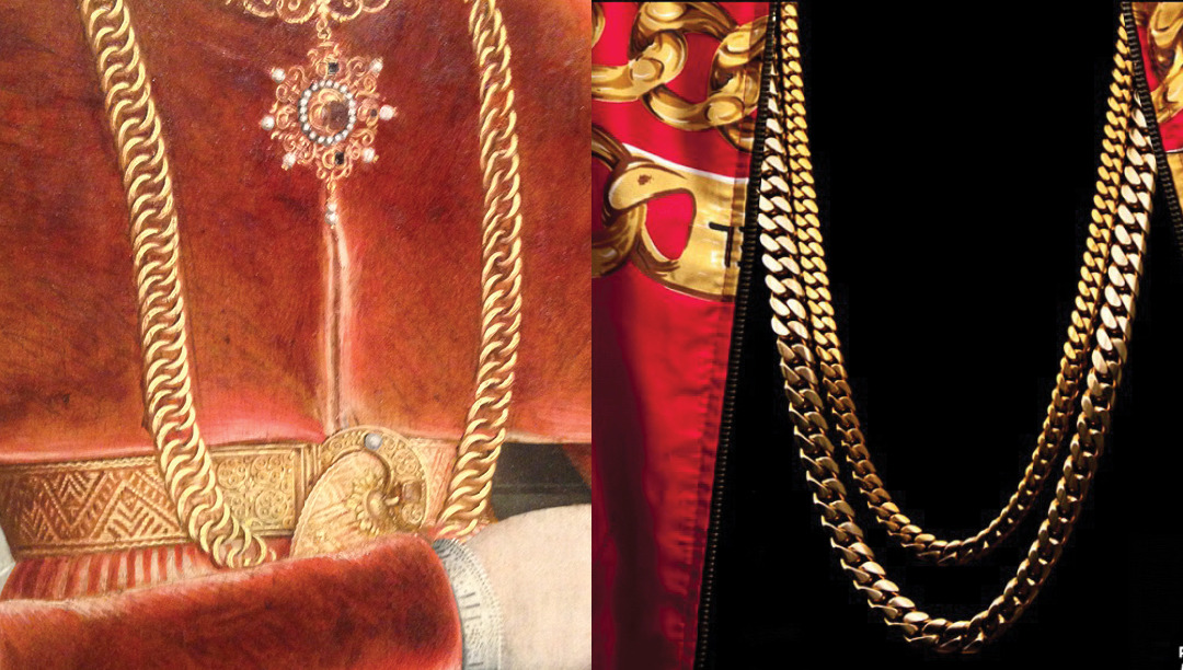 Left: detail of Christ Blessing surrounded by a Donor Family.<br /><br /><br /><br /><br /><br /><br />
Unknown German Painter 1560 - Right: 2 Chainz