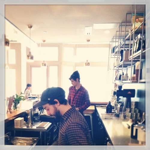Crew Plaid working the bar. Come visit! It&#8217;s almost spring! #budinnyc (at BÚÐIN NYC)