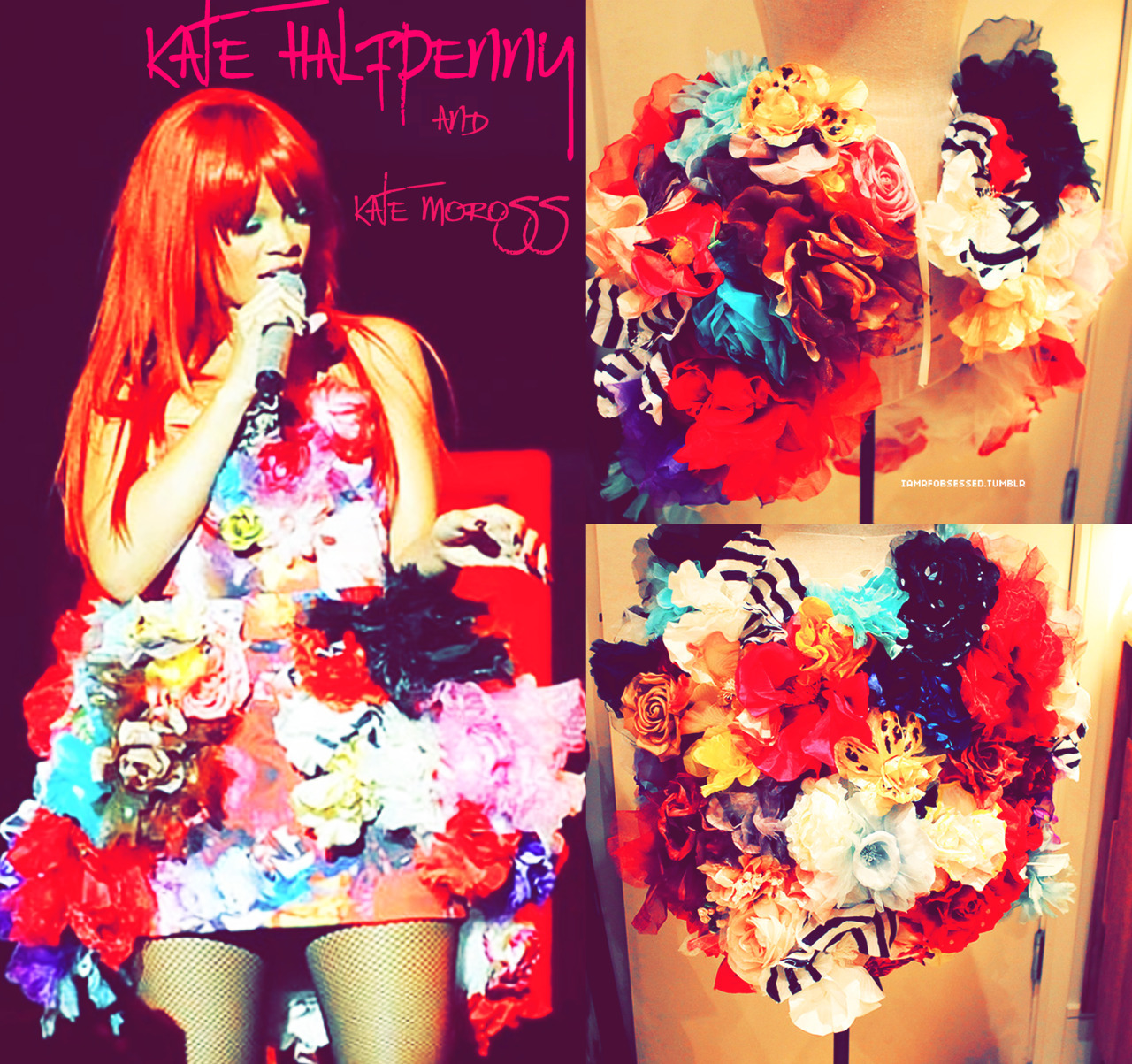 A new outfit for her Australian tour, some of you may recognise this from her performance during the EMA awards. A flower detailed dress made by Kate Halfpenny and the flowers were hand painted by Kate Moross.

photo credit Kate moross