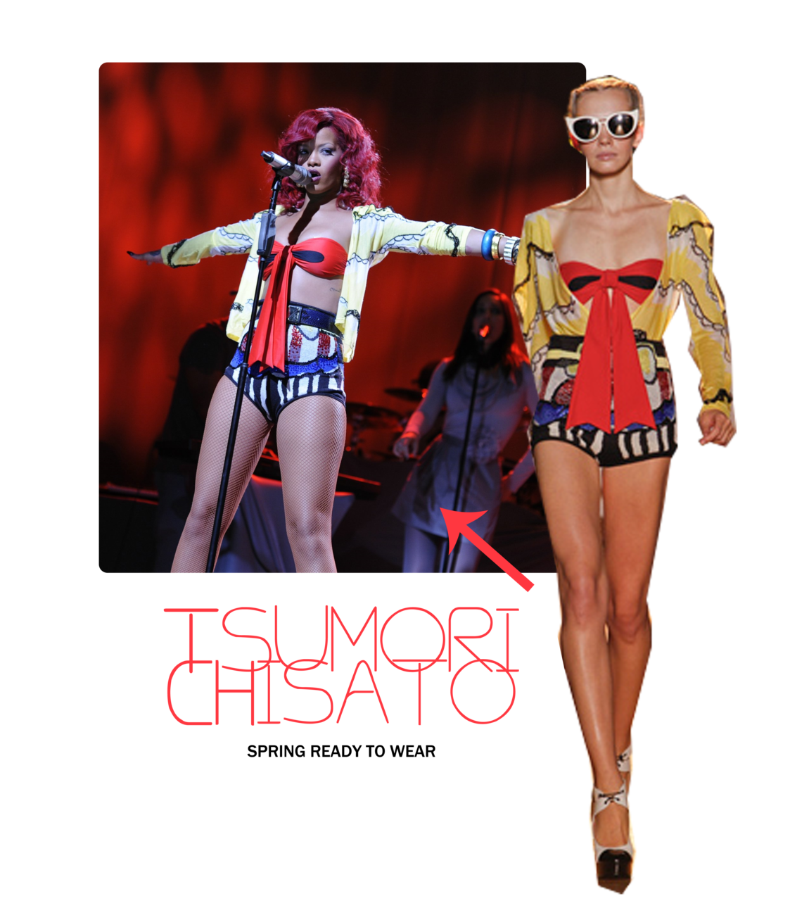 During an appearance on the Saturday night live show Rihanna wore designer  Tsumori Chisato from the Spring ready to wear collection.