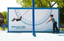 The Sign Swing: Learn About Angles
 
Simple ambient advertisement for raising awareness that parents&#8217; involvement with their child&#8217;s education will benefit their child and further his or her success in school. This campaign from Milwaukee-based COA Youth &amp; Family Centers (COA) and C-K/Milwaukee brings interactive learning displays, or “guerilla classrooms,” to life around the Milwaukee area. What a simple and clever way of utilize something that children and their parents always use such as the swing to target the parents to help their kids out in the classroom.
Credits:Advertising Agency: Cramer-Krasselt, Milwaukee, USAExecutive Creative Director: Chris JacobsCreative Directors: Brian Ganther, Todd StoneArt Directors: Brian Steinseifer, Josiah Werning, Jim Root, Zack Schulze, Yvonne LopezCopywriters: Jim Jodie, Jeff Van Zandt, Sandy DerHovsepian, Lucian McAfeeIllustrators: Brian Robson, Seventh Street Studios, Tyson Mangelsdorf, Anne Wertheim, Marcel LaverdetArt Buyer: Karen KirschPrint Producer: Kelli Bucholz