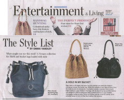 Fred Perry was included in the Style List column in the Toronto Star.  The Fred Perry Slouchy Drawstring bag was prominently featured in the style story about bucket bags in the Living section. 