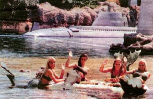 t-rtlee: In the years 1965 - 1967, Disneyland employed women dressed as mermaids to inhabit the lagoon for the Submarine Voyage ride. If you were lucky, you could glimpse them swimming through the portholes of the submarine as you were submerged underwater. 