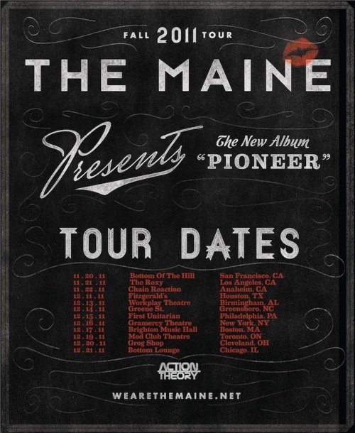 The Maine(@themaine) just announced a small US tour to promote their upcoming album, Pioneer. Below is a statement from the guys. We are excited to announce our headlining tour that will take place in select markets this Fall. The tour will be in smaller rooms to create an intimate setting for the performance of our brand new album. We will be playing the album from start to finish + requested songs from CSWS &amp; B/W. Every ticket will include a post show meet &amp; greet + a limited edition signed poster for FREE. We look forward to seeing you all out on the road and even more excited for the release of our 3rd studio album. Tickets will be on sale this coming Saturday!