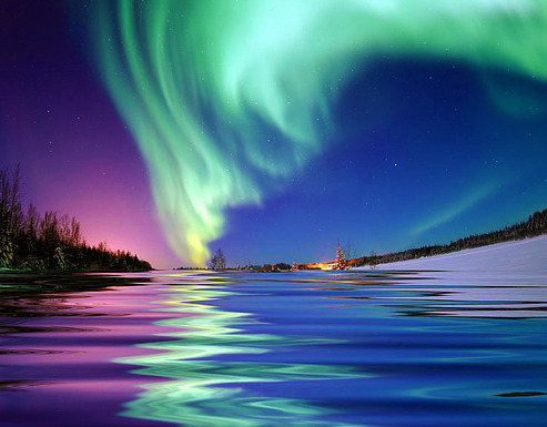 struckbystars: Aurora Borealis, the colored lights seen in the skies around the North Pole, the Northern Lights, from Bear Lake, Alaska (by Beverly &amp; Pack) 