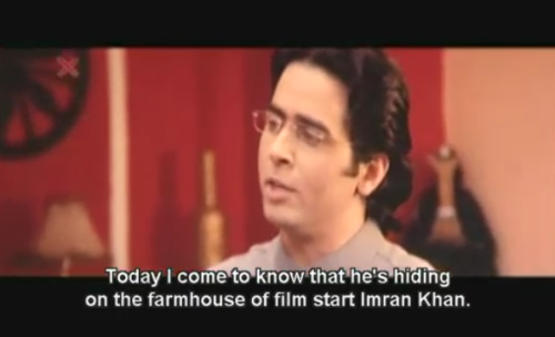 &amp;#8220;Today I come to know that he&amp;#8217;s hiding on the farmhouse of film start Imran Khan.&amp;#8221;Three points to make about this:There&amp;#8217;s a big difference between &amp;#8220;on&amp;#8221; and &amp;#8220;in,&amp;#8221; especially when the purpose of the statement is to indicate someone is concealed. However, I do like the idea of the lead of this story trying to hide by acting like a weathervane. He grew up on a farm, so maybe that&amp;#8217;s what came naturally to him.imdb indicates that Imran Khan had only done a few films as an adult when this movie came out, so perhaps it&amp;#8217;s fair to call him a &amp;#8220;film start.&amp;#8221; I hope Delhi Belly has firmly cemented him as a &amp;#8220;film middle.&amp;#8221;(Desh Drohi, 2008)