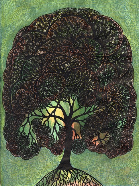 Tree. Indian Ink, nib, watercolor (2011) http://hannastrizh.tumblr.com/