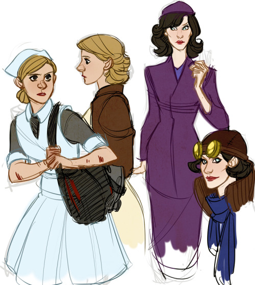 fornax: So Andells’ 50s Femlock got me thinking about some period Femlock, and I really like the idea of lady Watson as a WWII combat nurse. I figured lady Sherlock could be a spy but I’m not thrilled with her all dolled up as a default (maybe for a disguise??) and in retrospect the idea of Sherlock flying a plane is terrifying WOOPS. Basically I still need to figure out her clothes but now it’s time for bed!! oh my GOD