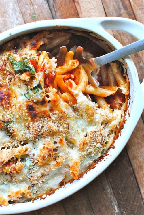 foodopia: penne bake with spinach and tomatoes: recipe here 