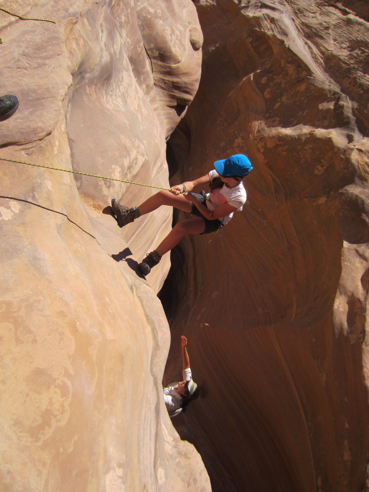 My daughter rappelling down a slot canyon in Utah, during a trip her 7th grade class took with the National Outdoor Leadership School last week. She&#8217;s so much braver than me!