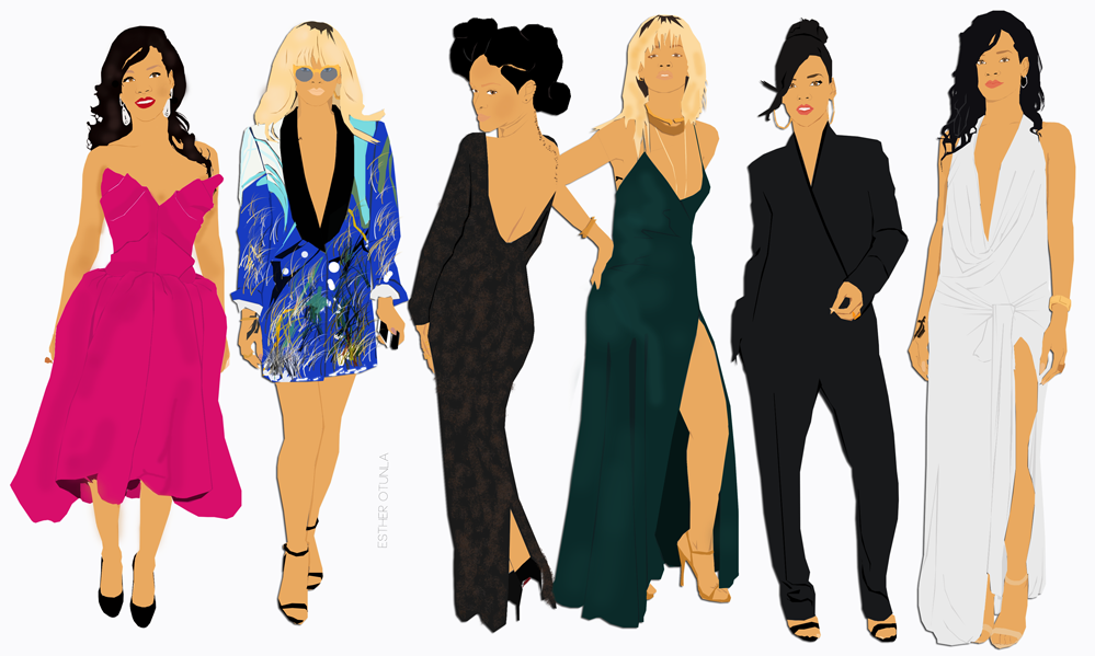 Fashion vectors of Rihanna&#8217;s recent appearances.