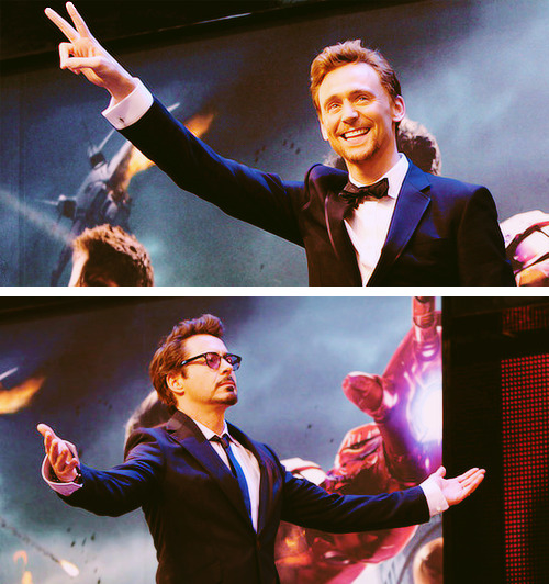 boreomgdom: Robert Downey Jr. and Tom Hiddleston … BANG: pure awesomeness!!!