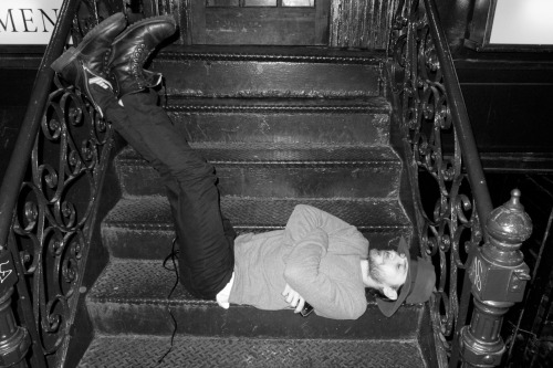 Jared Leto sleeping on the steps of Omen.
