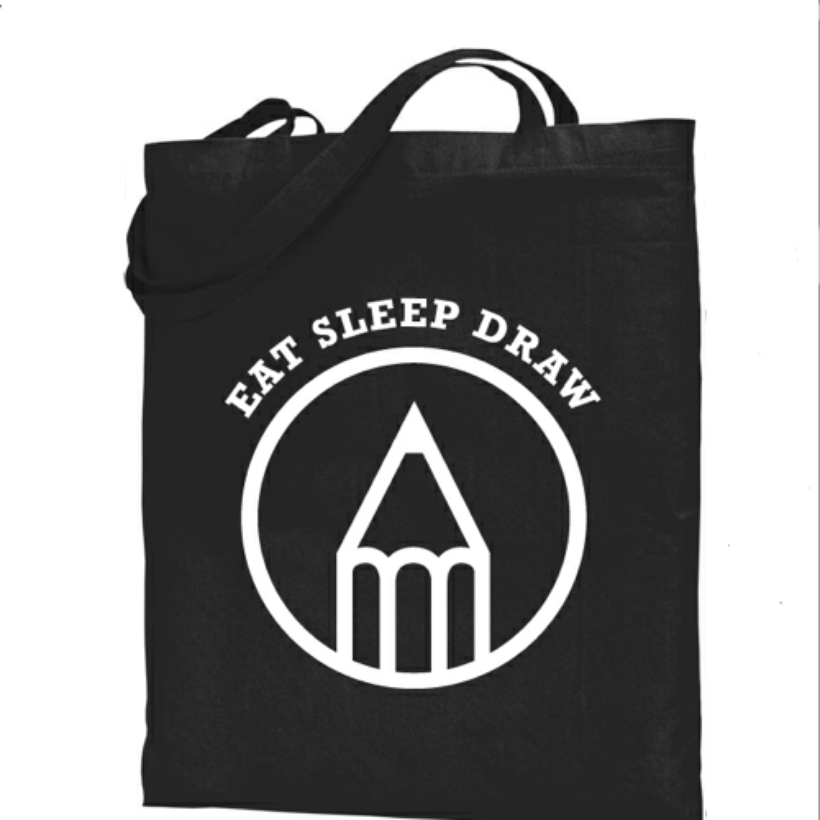 eatsleepdraw: PRE-ORDER: EatSleepDraw Tote bag Perfect for lugging art supplies.  15” x 16” in length  6oz Cotton Canvas Tote 22” handles white ink on black Today is the last day to pre-order  Free global shipping. Get yours here.
