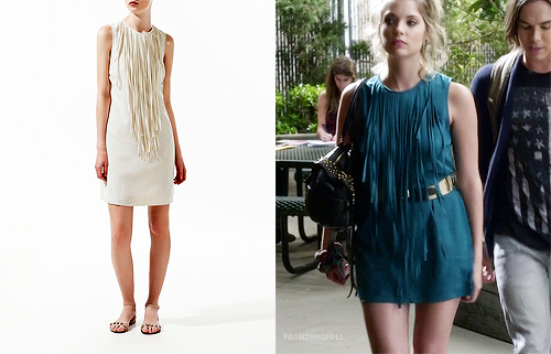 A couple of you sent in the link to Hanna’s fringed dress. I’m not quite sure if it’s the exact dress because the one in the product photo seems longer. Either way, it’s not available in Hanna’s color.

Zara - Dress with Fringing - $59.00
