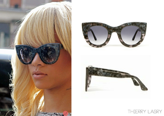 We&#8217;ve managed to find Rihanna&#8217;s eye wear she wore with her Stella McCartney outfit back when she was in London for promotion back in March. She was wearing a french designer eyewear by Thierry Lasry &#8217;orgasmy gradiant sunglasses&#8217; for $400.00 it is available from OpeningCeremony , you can also view other ranges of the same brand HERE