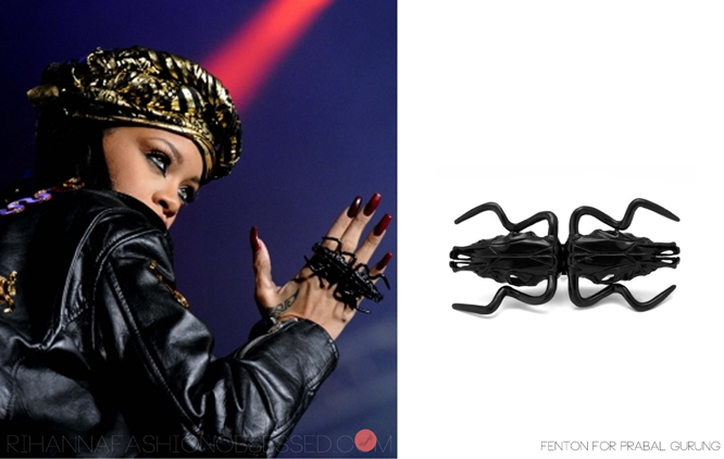New update: Rihanna during the peace &amp; love festival held in Sweden wearing a interesting double steer ring from the Fenton for Prabal Gurung collection. If you look closely the ring is a shape of a steer skull facing away from each other&#8230;