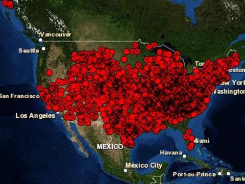 markmemmottnpr: This National Climatic Data Center may shows just how hot it’s been. Every red dot is on a place where a record high daily temperature was broken during June. 