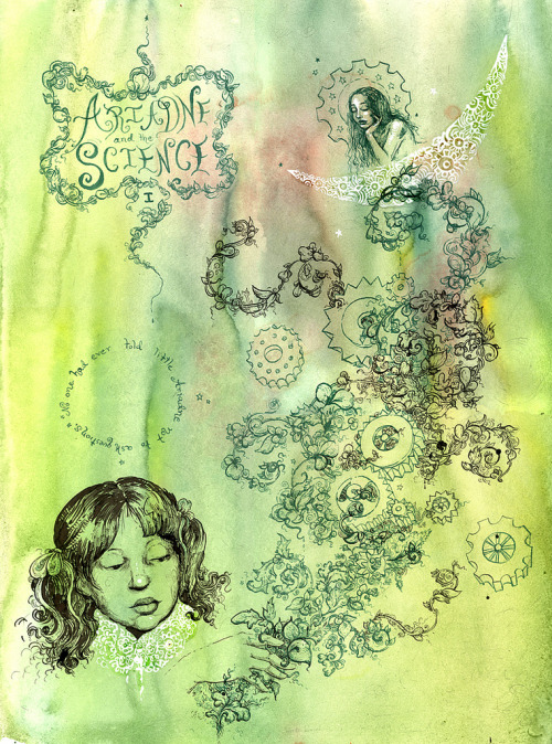 ARIADNE AND THE SCIENCE
Words: Warren Ellis
Art: Molly Crabapple
No-one knows how old Ariadne is any more.  She’s said by many to live in seclusion within a cloaked and baroque lunar atelier, which is a strange thing for a woman known to have wanted to see everything there is to see.  Some say that, by some hypercosmic string magic, she watches herself as a child, studying the day that curious young Ariadne had her idea.  No-one had told little Ariadne not to ask questions, and when she worked out that plants were the best machines of all, she asked why they couldn’t be made to do things that her computer machines could do.  And when no-one had a good enough response, Ariadne came up with the best answer of all: I will find out by learning how to make them do that.  And that is why Ariadne lives on the moon, and why we are all here today.
Words by Warren Ellis, pictures by Molly Crabapple.
ARIADNE 1/5 is available as a limited-edition print.
© Warren Ellis &amp; Molly Crabapple 2012
