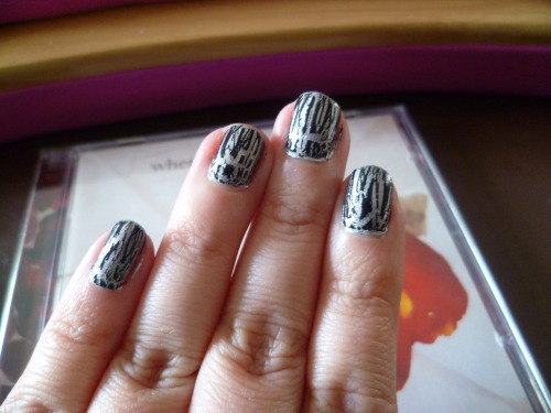 Left hand: Black crackle over silver polish
Right hand: Silver...