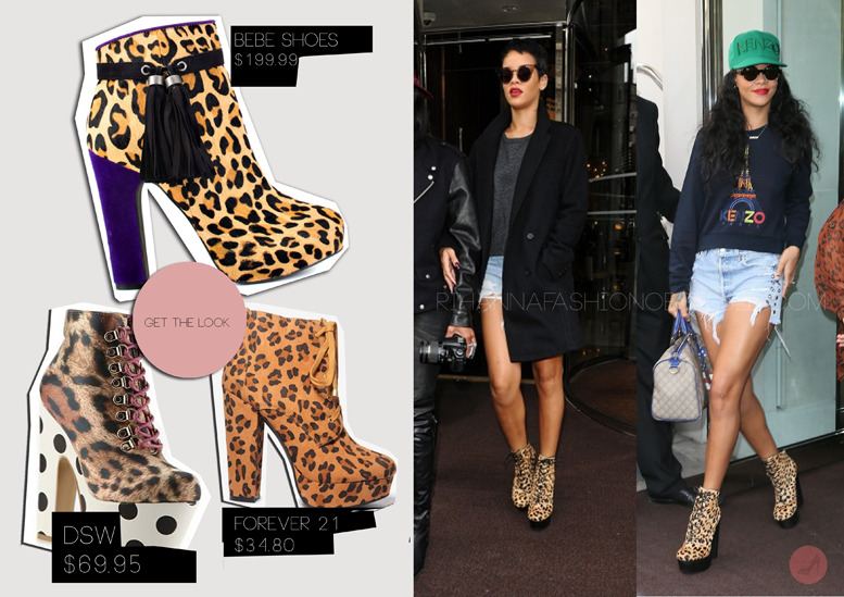Yes, we&#8217;re still in awe with Rihanna&#8217;s Chloe Sevigny for Opening ceremony Mary Ellen boots still currently retailing at $440.00. Love animal prints? then you may love these too. Here are three hand picked styles that you maybe interested in! 1. Preta multi color boots by bebe shoes  2. iron fist climbing tree booties by DSW 3. leopard lace up boots by forever 21 