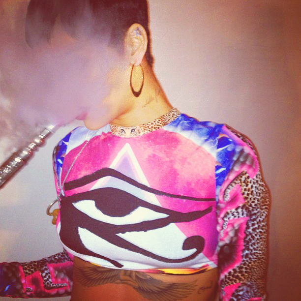 
Rihanna getting ready on stage in Baku in a custom designed outfit by 1/2  personal stylist, Adam Selman.
